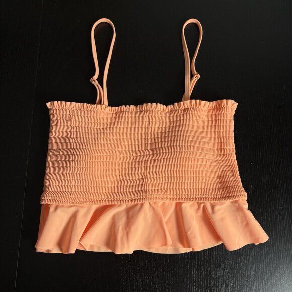 SUMMER MAE Womens M Ruffled Smocked Bandeau Maternity Swimsuit Top Orange NEW - Picture 1 of 7